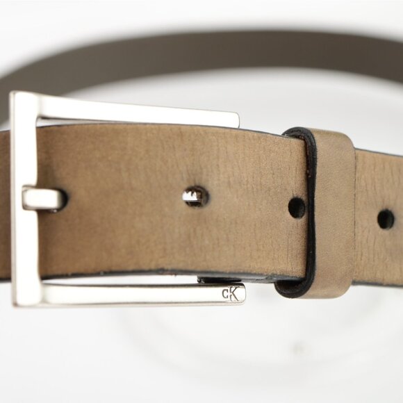 Calvin Klein Mens Belt Size 38 Genuine Leather Tan Khaki Beige Business Casual - Picture 2 of 16